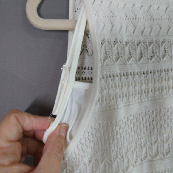 Lauren Ralph Lauren Dress Womens Petite M Cream Crochet Sleeveless Stretch New - Picture 9 of 10